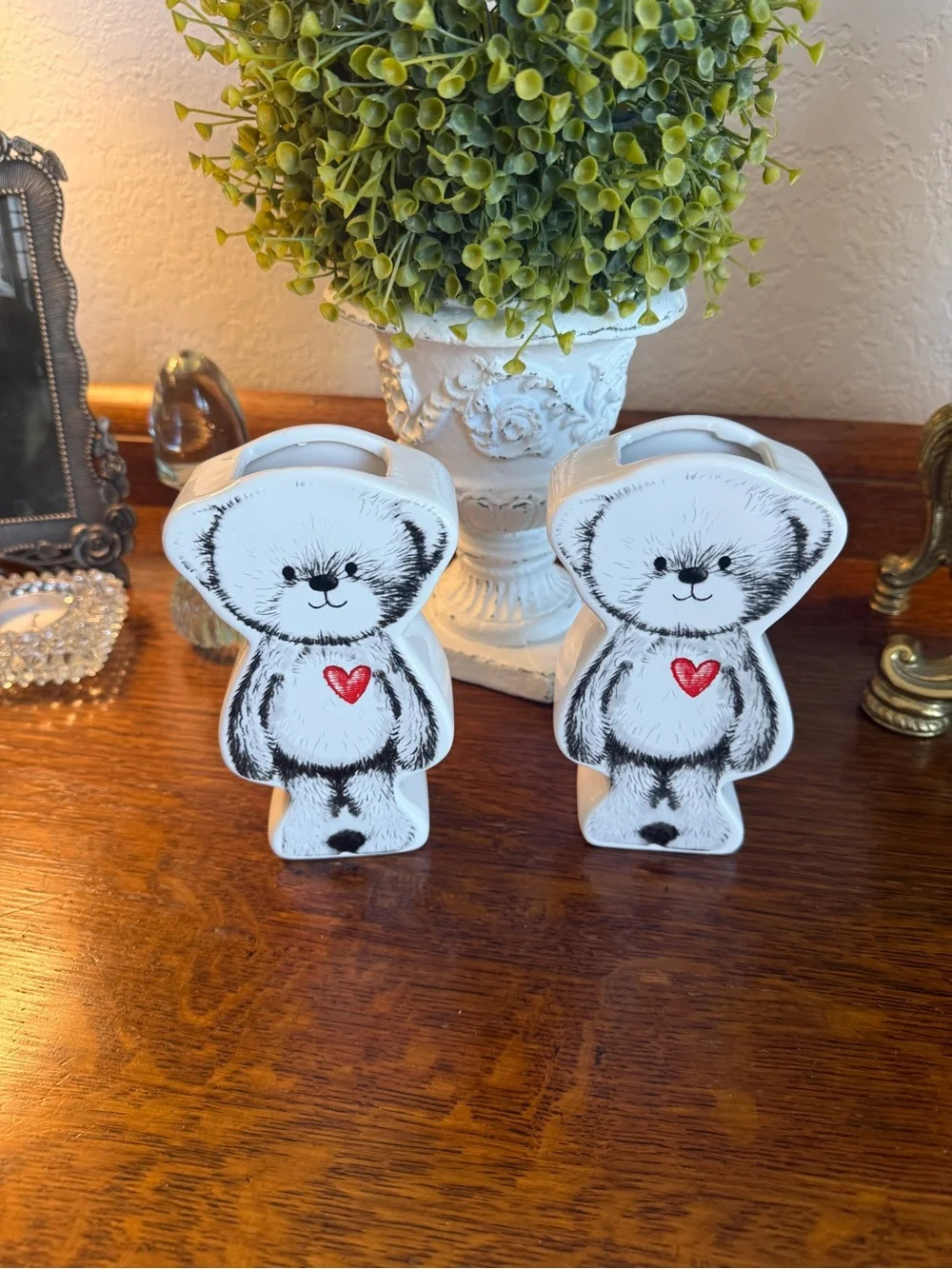 Vintage Novelty Teddy Bear Ceramic Vase Set From the 1980’s